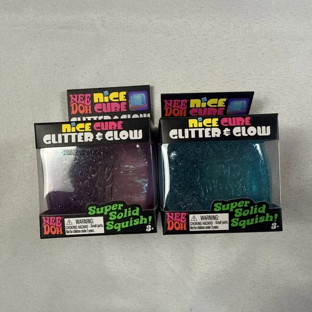 NeeDoh Nice Cube Glitter and Glow, Squishy, Glowing Ice Cube Pink And Blue